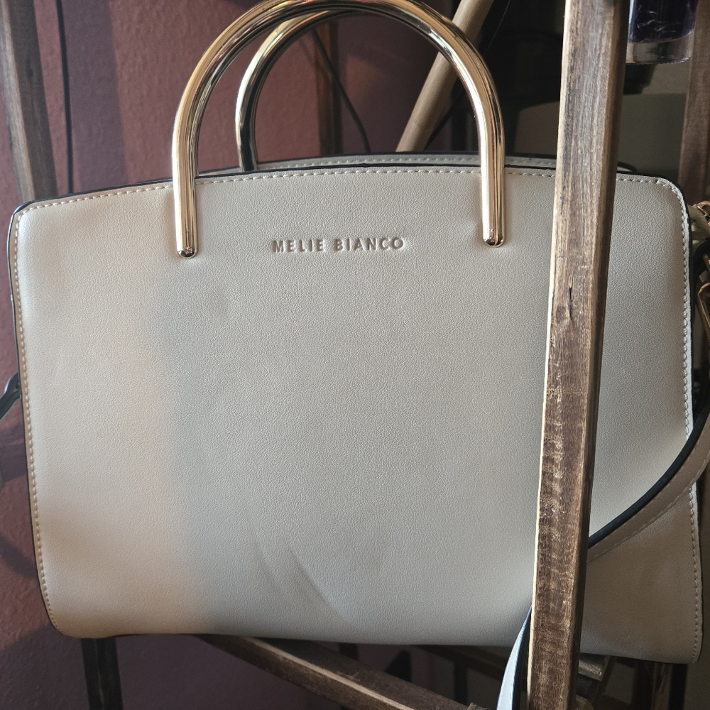 Melie Bianco Cream Satchel with Gold-Tone Handles